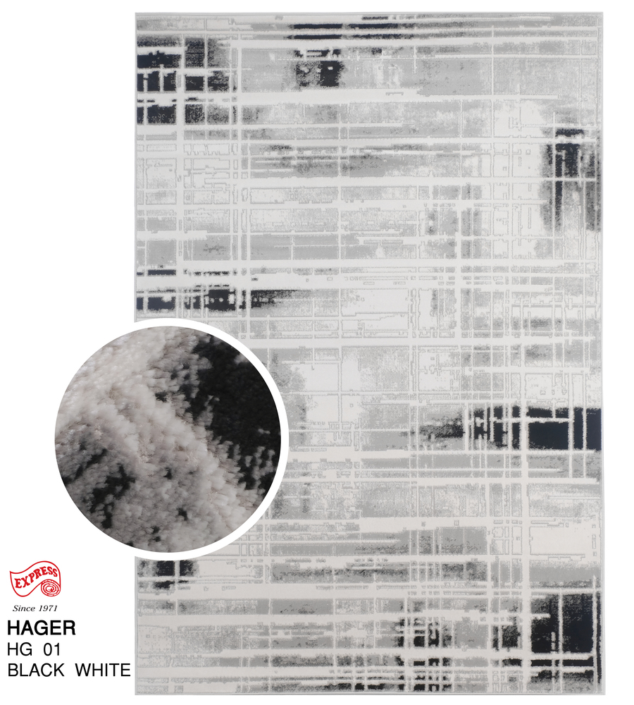 พรมรุ่น HAGER (XL) HG01 XL 240x330 ซม. BLACK WHITE