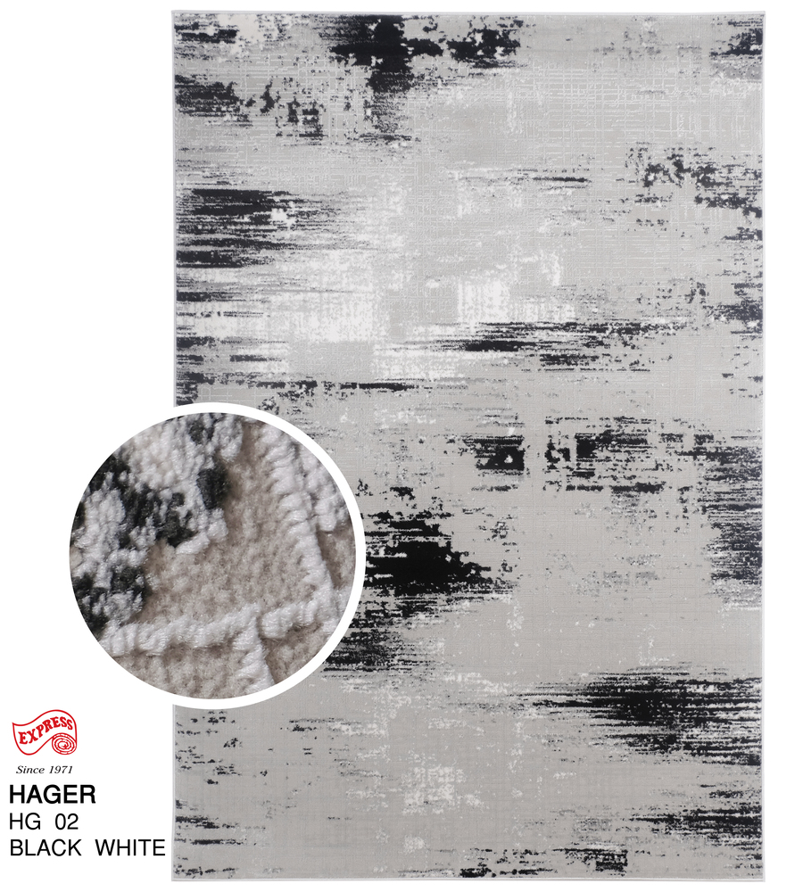 พรมรุ่น HAGER (XL) HG02 XL 240x330 ซม. BLACK WHITE